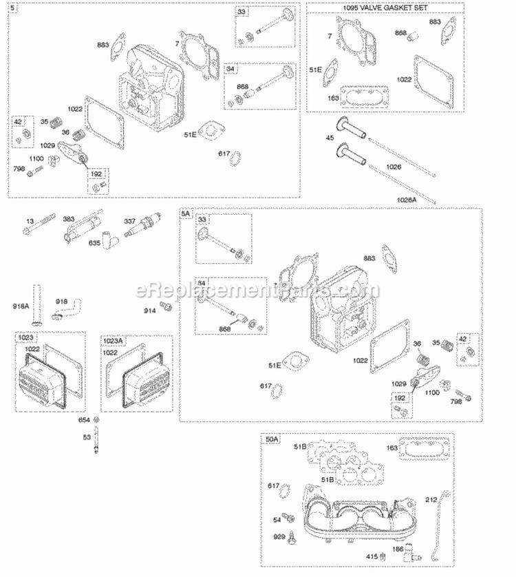 Cylinder Head Valve Gasket Set Valves Diagram and Parts List for 445677-1114-B1  Briggs and Stratton Engine